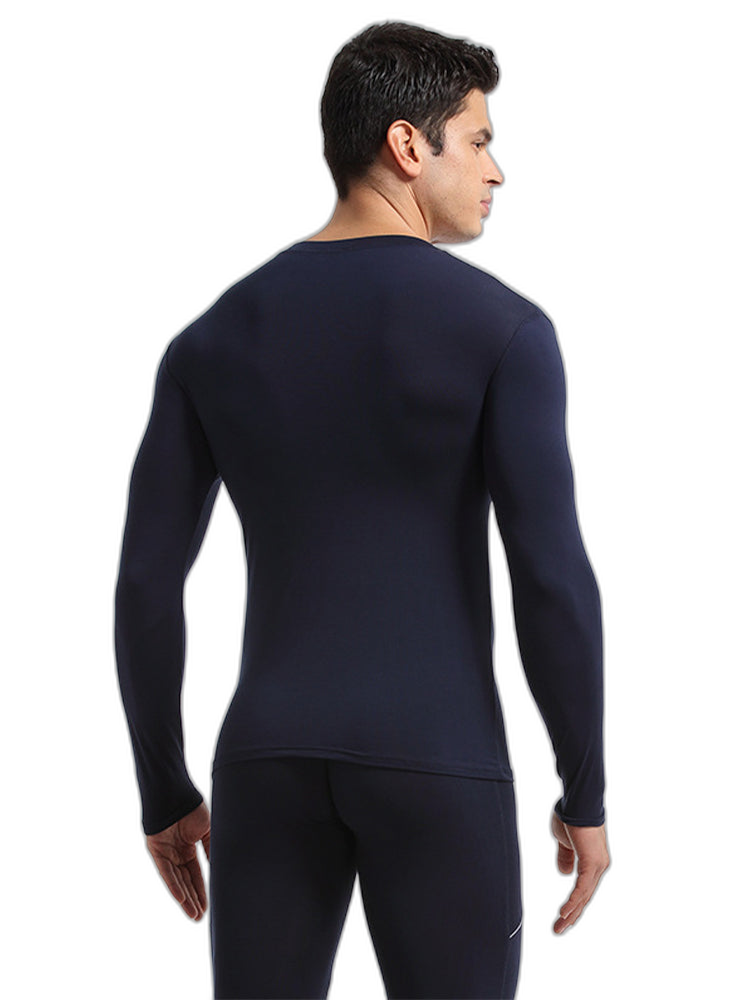 Men's Round Neck Solid Color Bamboo Fiber Thermal Underwear Set