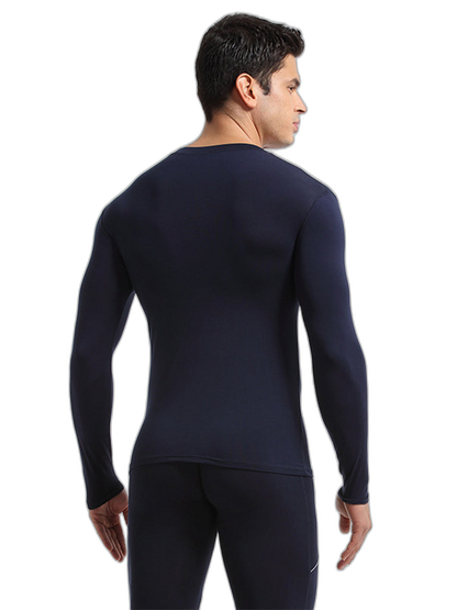 Men's Round Neck Solid Color Bamboo Fiber Thermal Underwear Set