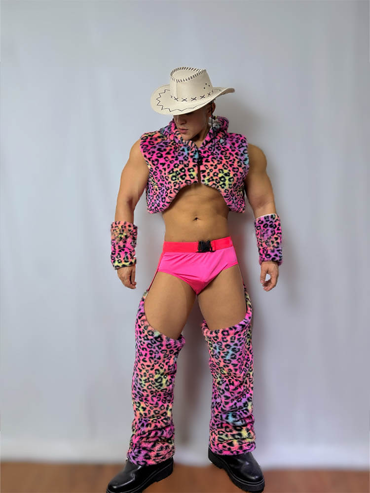 Men's Sexy Pink Leopard Performance Costume Set