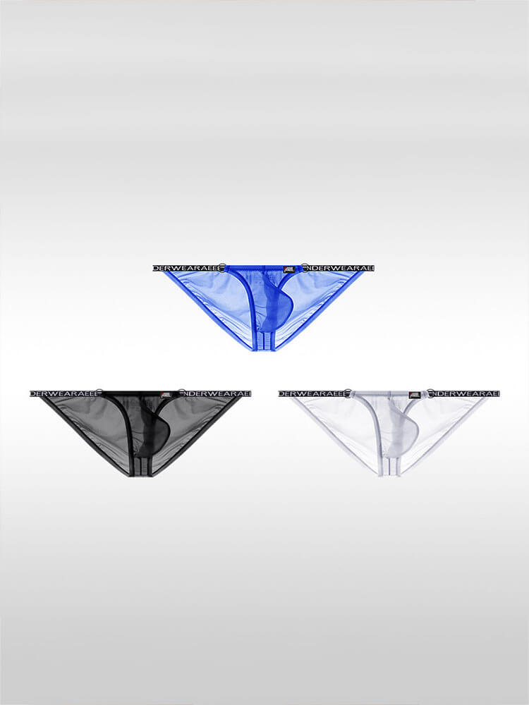 Men's Sexy Ultra-Thin Sheer Ice Silk Letter Belt Thong