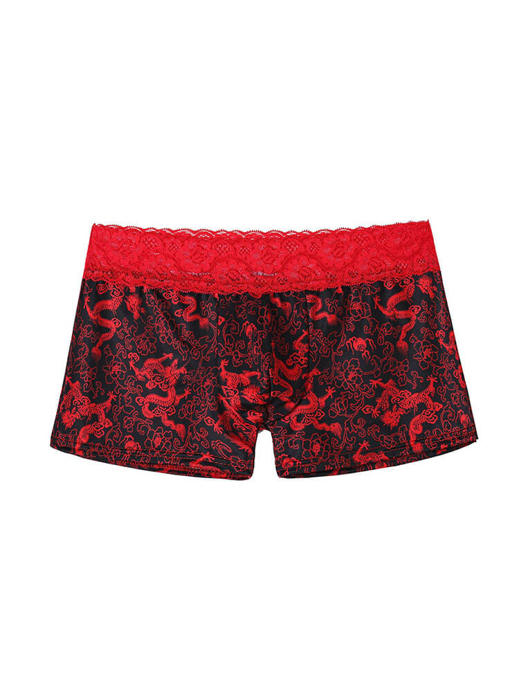 Men's Sexy Lace-Waist Dragon Print Boxer Briefs