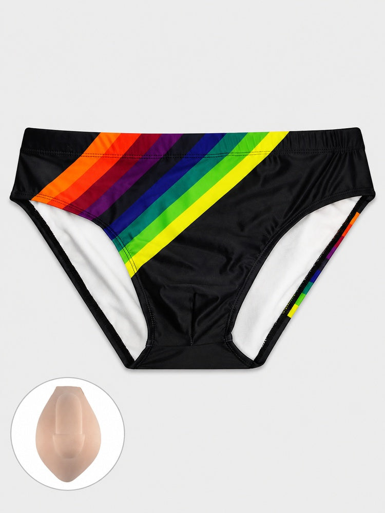 Men's Rainbow Print Low Waist Triangle Swim Briefs