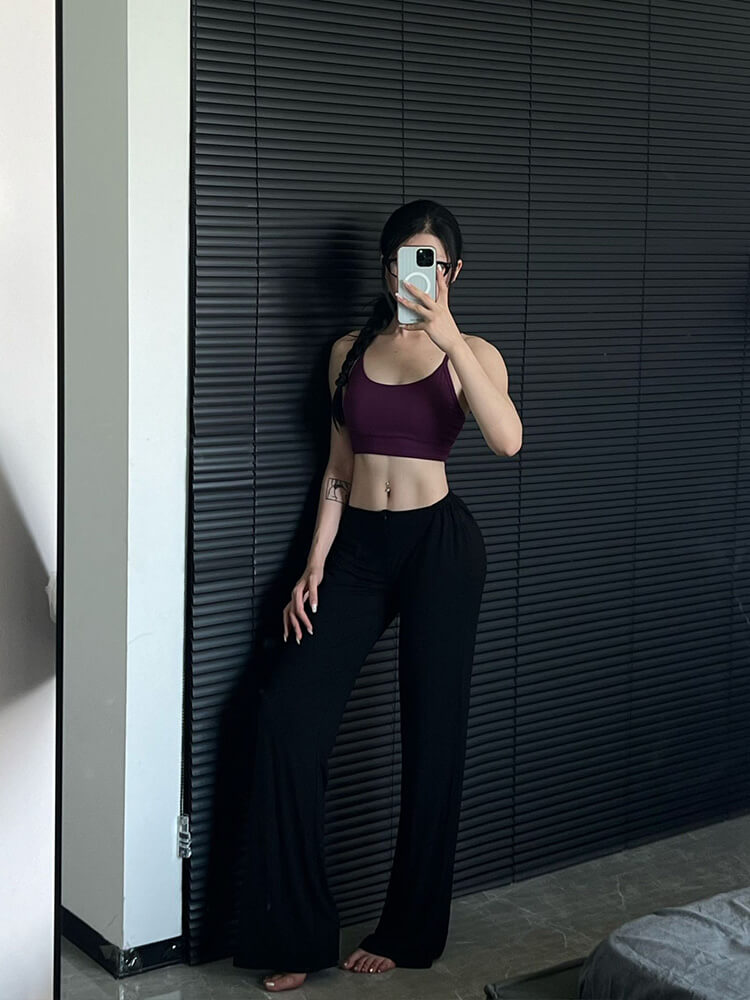 Solid Color Zipper Yoga Sports Straight Leg Pants