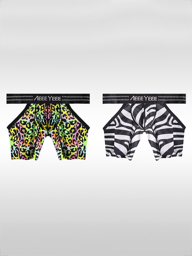 Men's Sexy Seamless Leopard Print Cutout Boxer Briefs