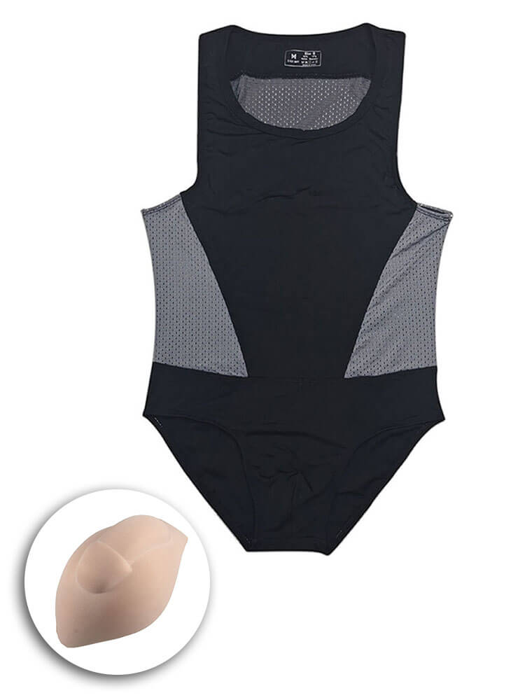 Men's Sexy Mesh Panels High-Stretch Nylon Bodysuit