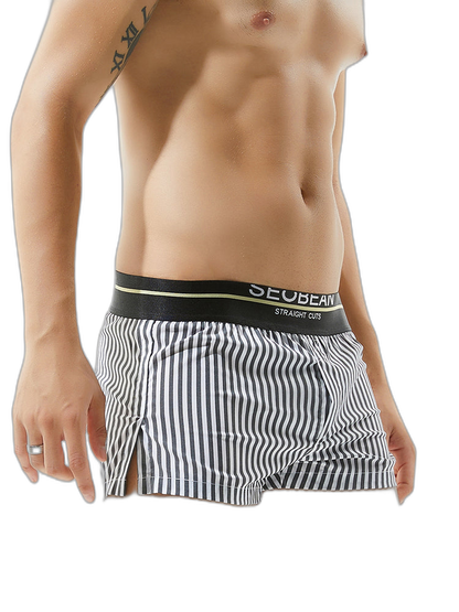 Mens 100% Cotton Striped Loose Home Boxer Shorts