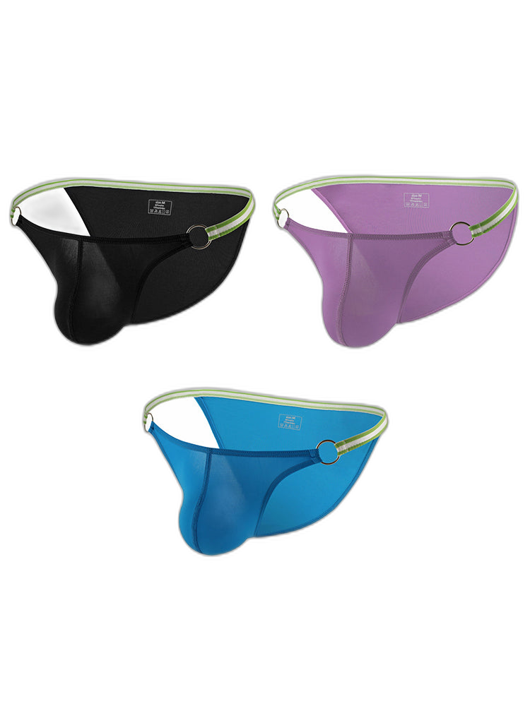 3 Pack Men's Sexy Low-Rise Bikini with Metal Ring
