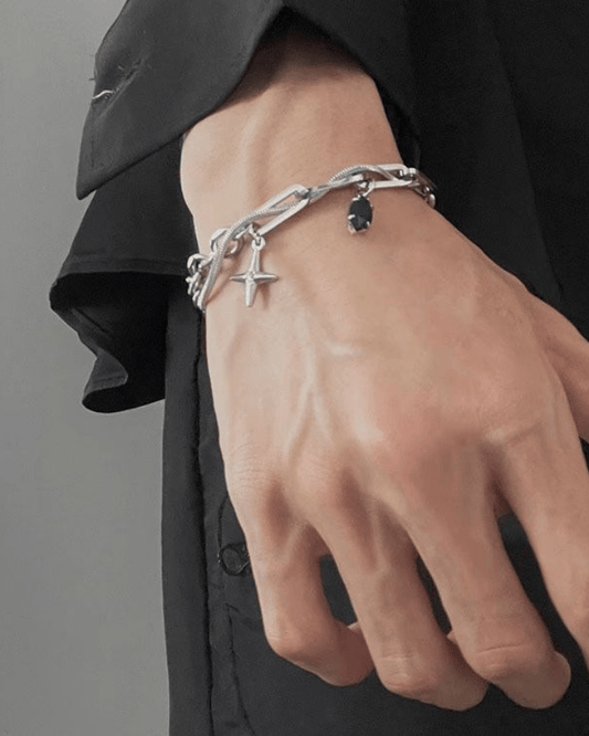 Gothic Layered Star Pendant Chain Bracelet