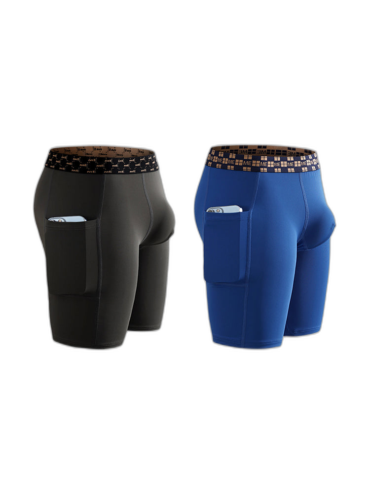 2 Pack Men’s Compression Boxer Shorts with Side Pocket