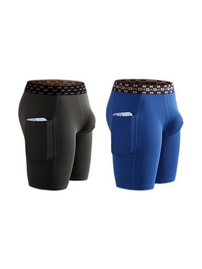 2 Pack Men’s Compression Boxer Shorts with Side Pocket