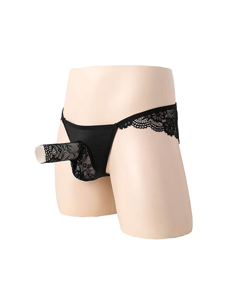 Men's Sexy Low-Rise Lace See-Through Briefs
