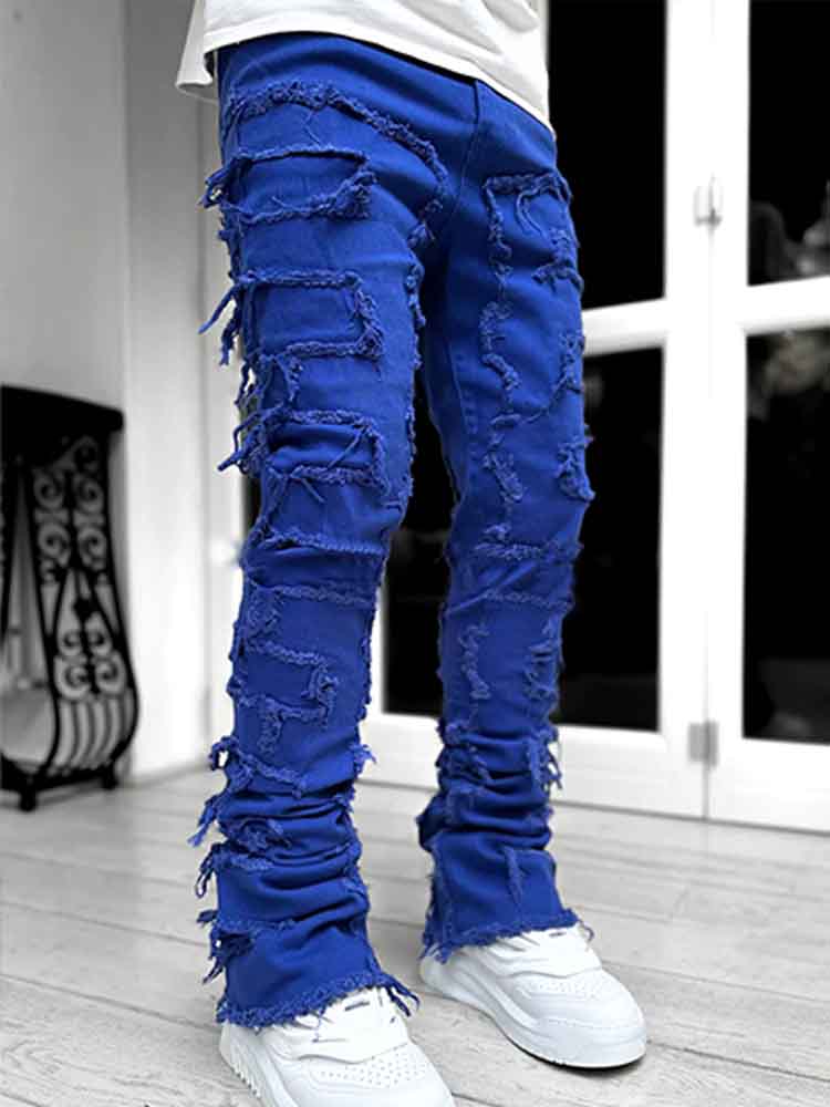 Men's Street Fashion Patch Straight Jeans