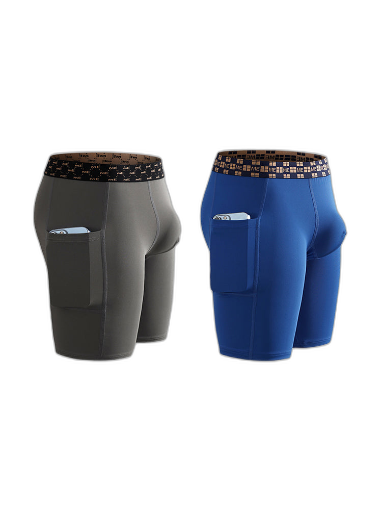 2 Pack Men’s Compression Boxer Shorts with Side Pocket