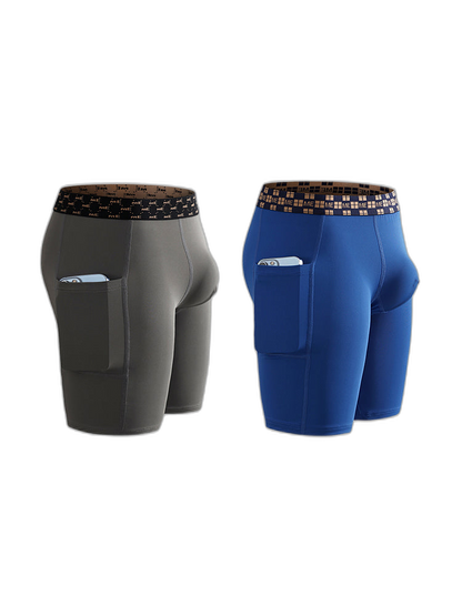 2 Pack Men’s Compression Boxer Shorts with Side Pocket