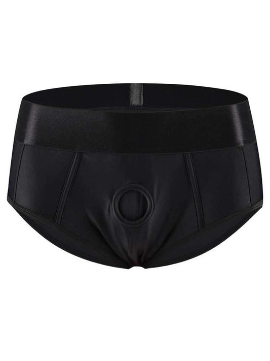 Men's Black Wide Waistband O-Ring Nylon Briefs
