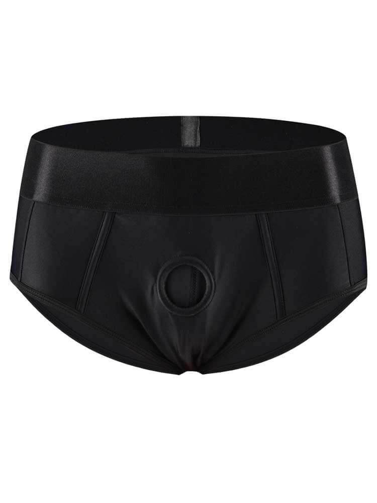 Men's Black Wide Waistband O-Ring Nylon Briefs