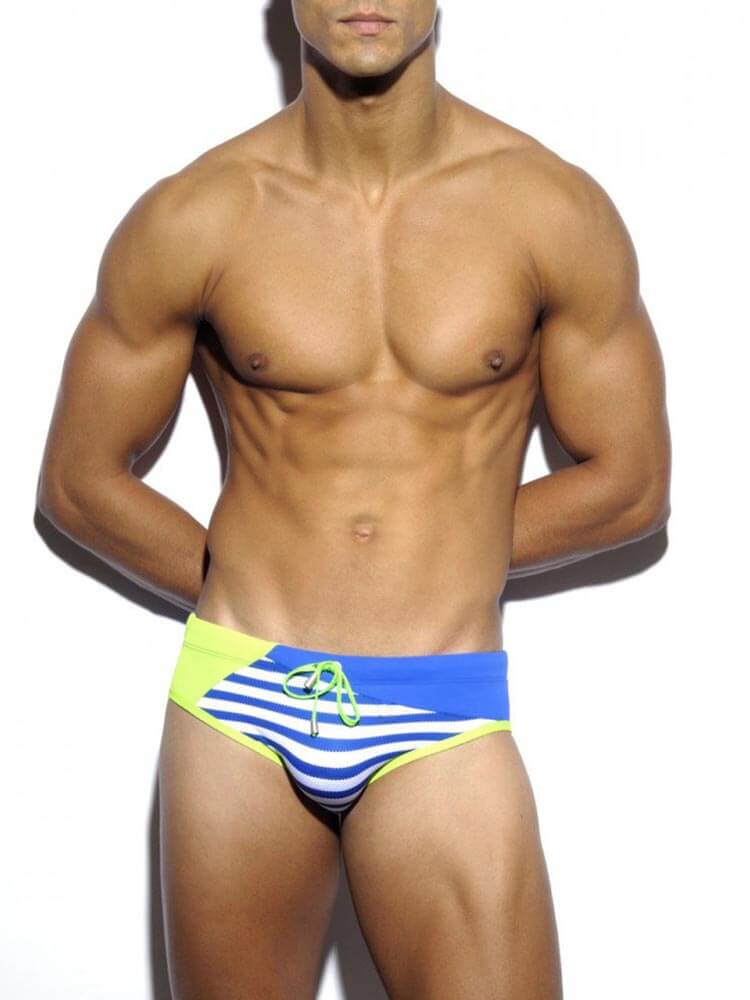 Men's Striped Colorblock Lace-Up Swim Briefs