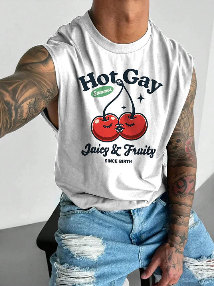 Men's LGBT Hot Gay Fruity Print Wide Shoulder Vest