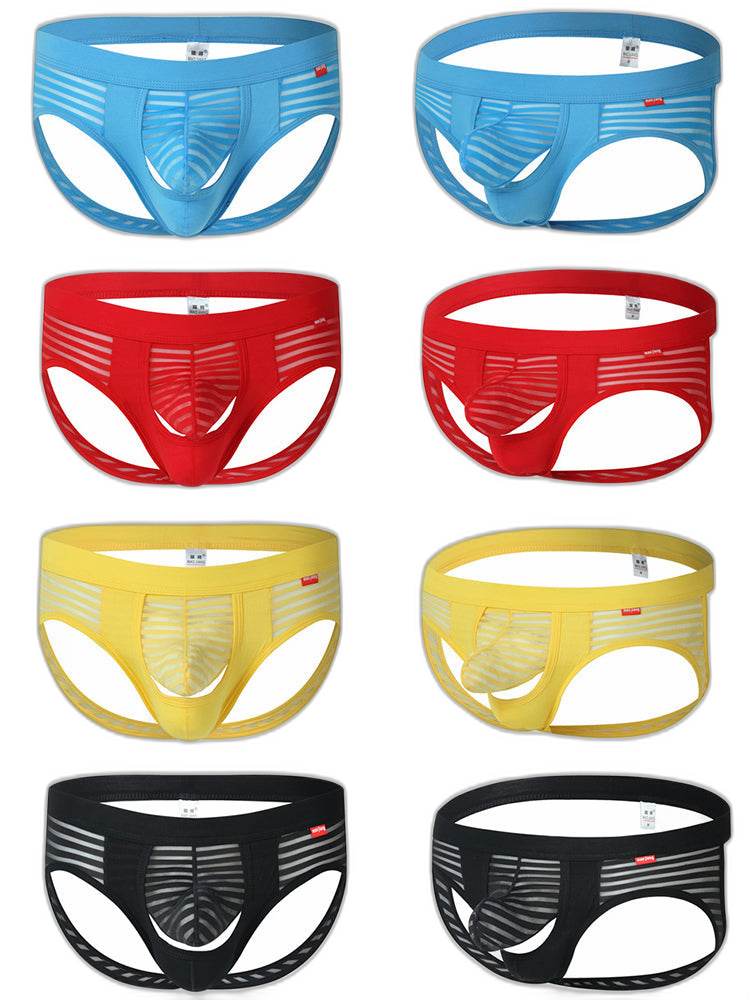 Men’s Sexy Striped Hollow Jockstrap With Separate Pouch