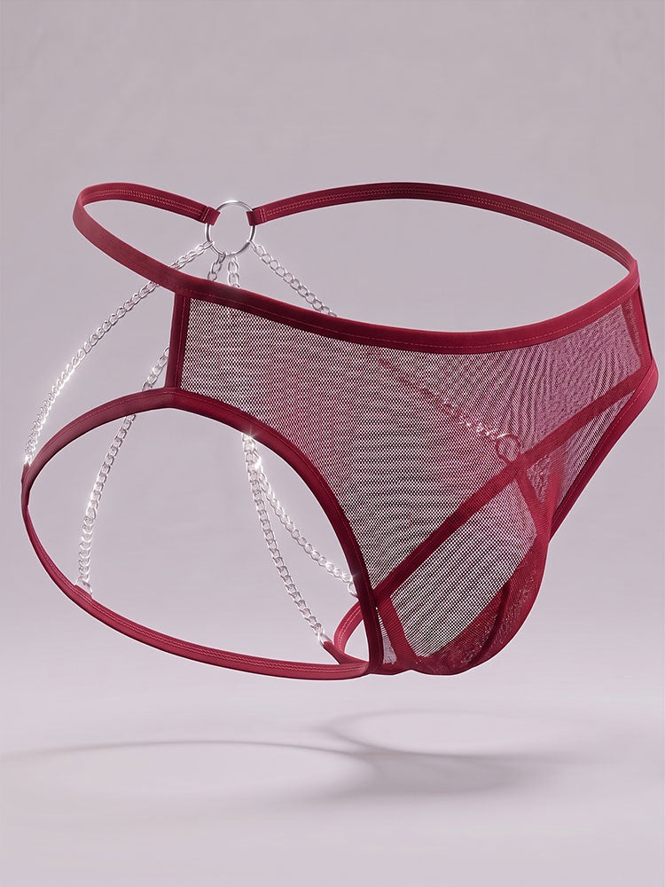 Men's Sexy Mesh Gold-Chain Cutout Jockstrap