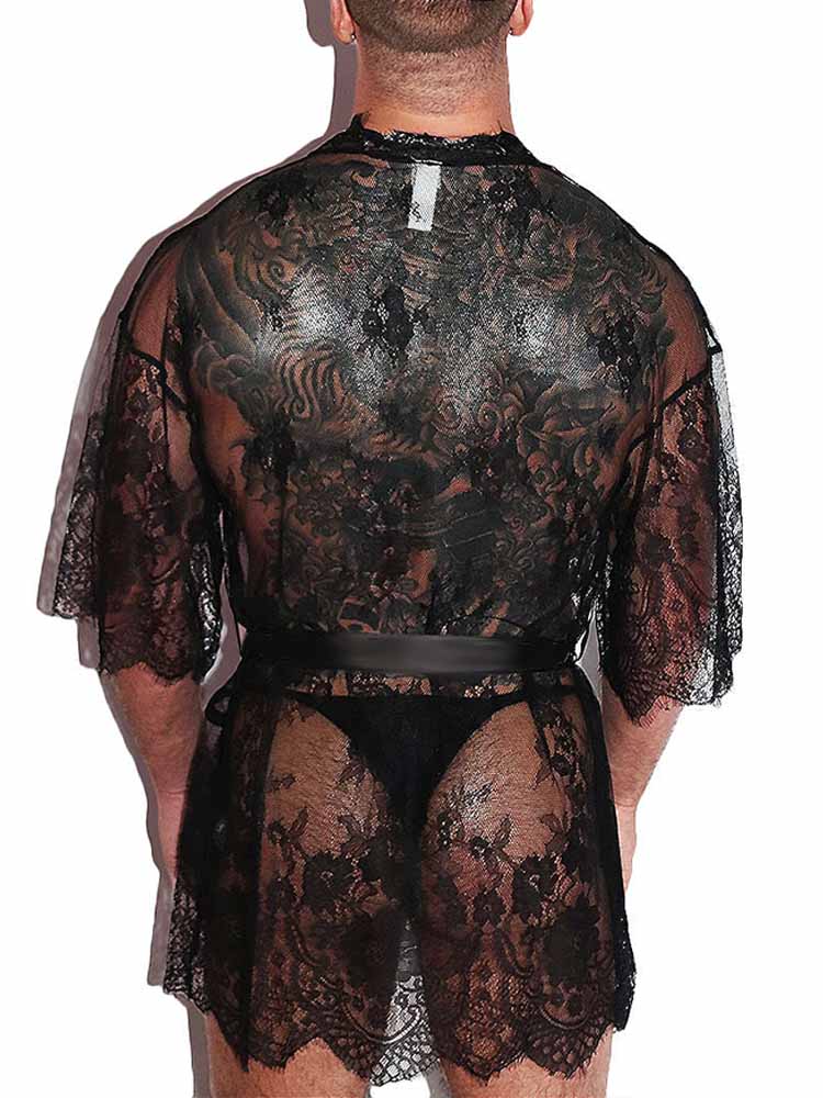 Men's Lace Mesh See-Through Robe
