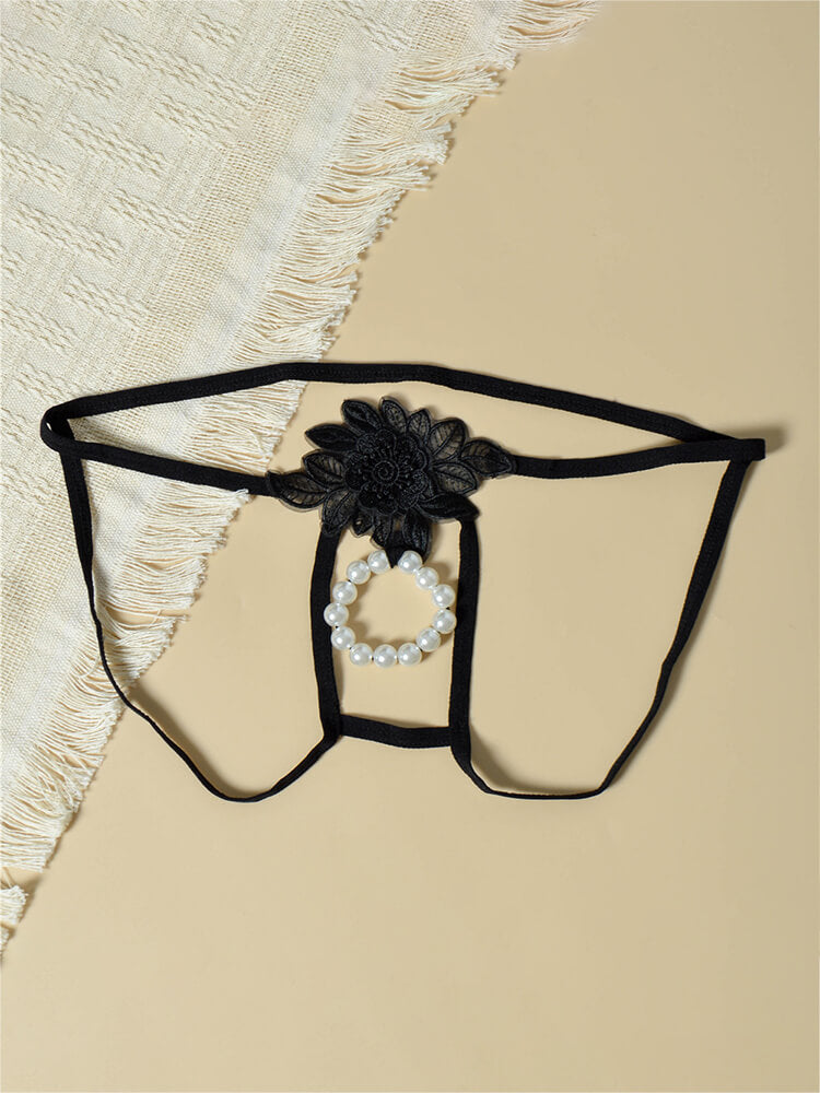Men's Lace Floral Pearl Thin Strap Jockstrap