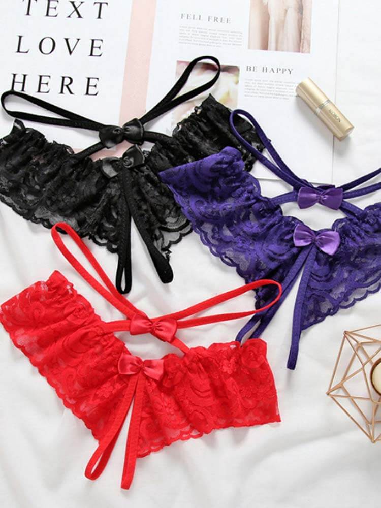 Men's Sexy Lace Bow Open-Crotch Briefs