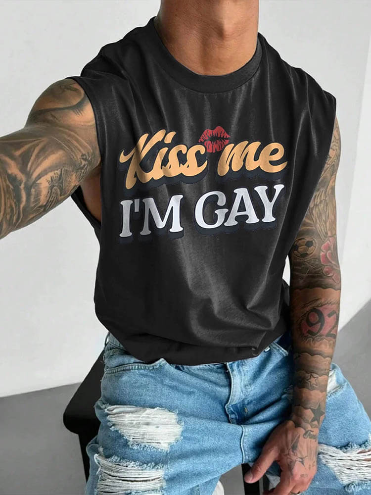 Men's Kiss Me I'm Gay Print Wide Shoulder Vest