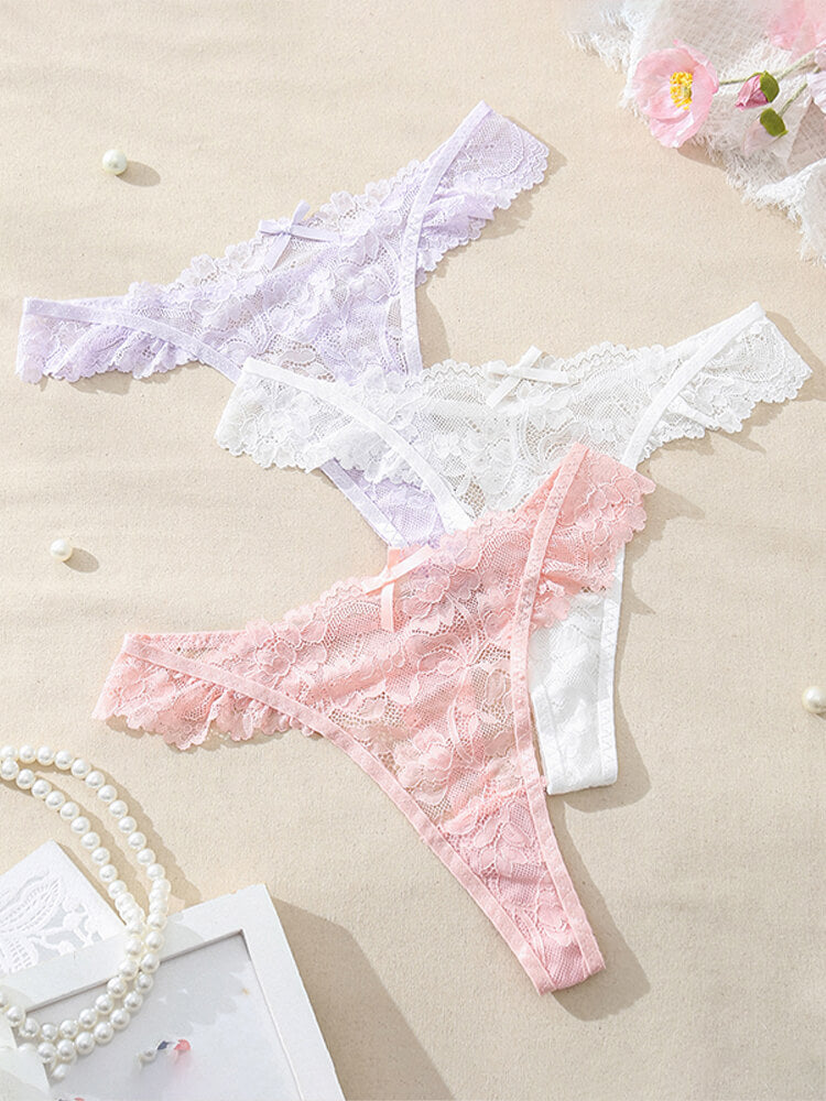 Men's Low-Rise Sexy Lace Bow Hip Lift Thong