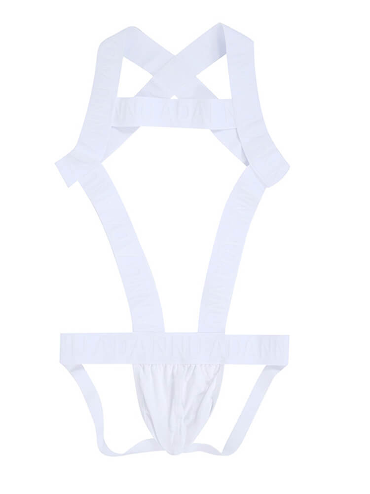 Men's One-Piece Double-Thong Hollow Sports Bodysuit