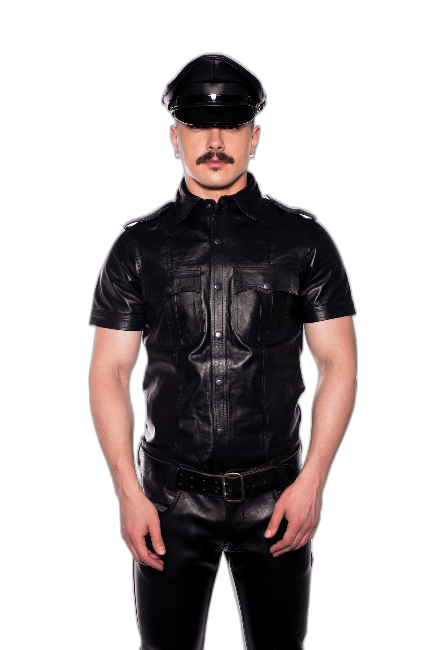 Prowler RED Leather Military Muir Cap Black