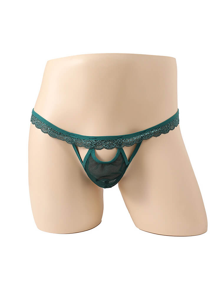 Men's Sexy Lace-Waistband Cut-Out Thong