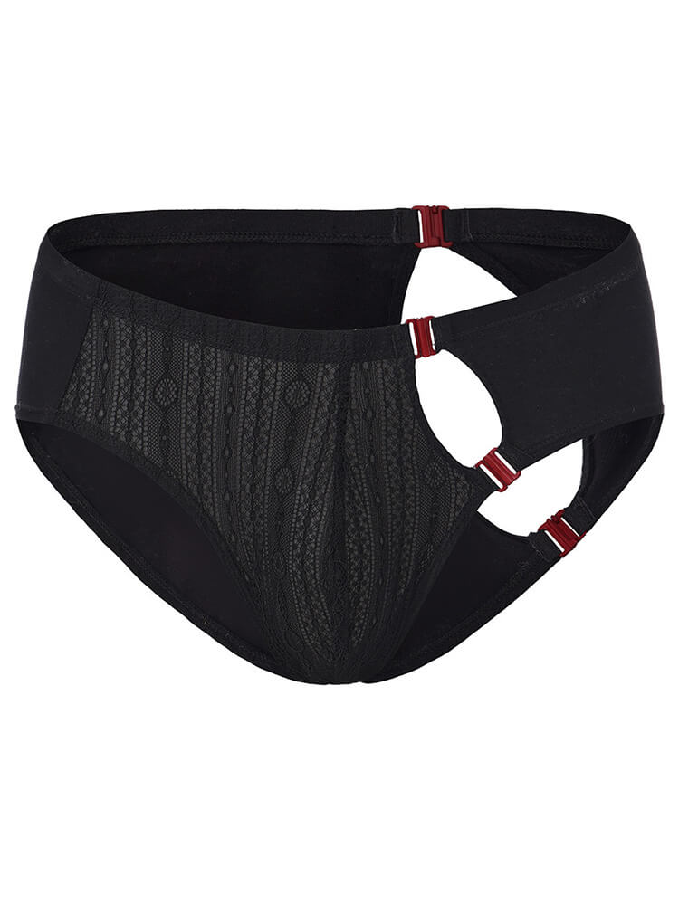Men's Lace Panel Cutout Detachable Straps Briefs