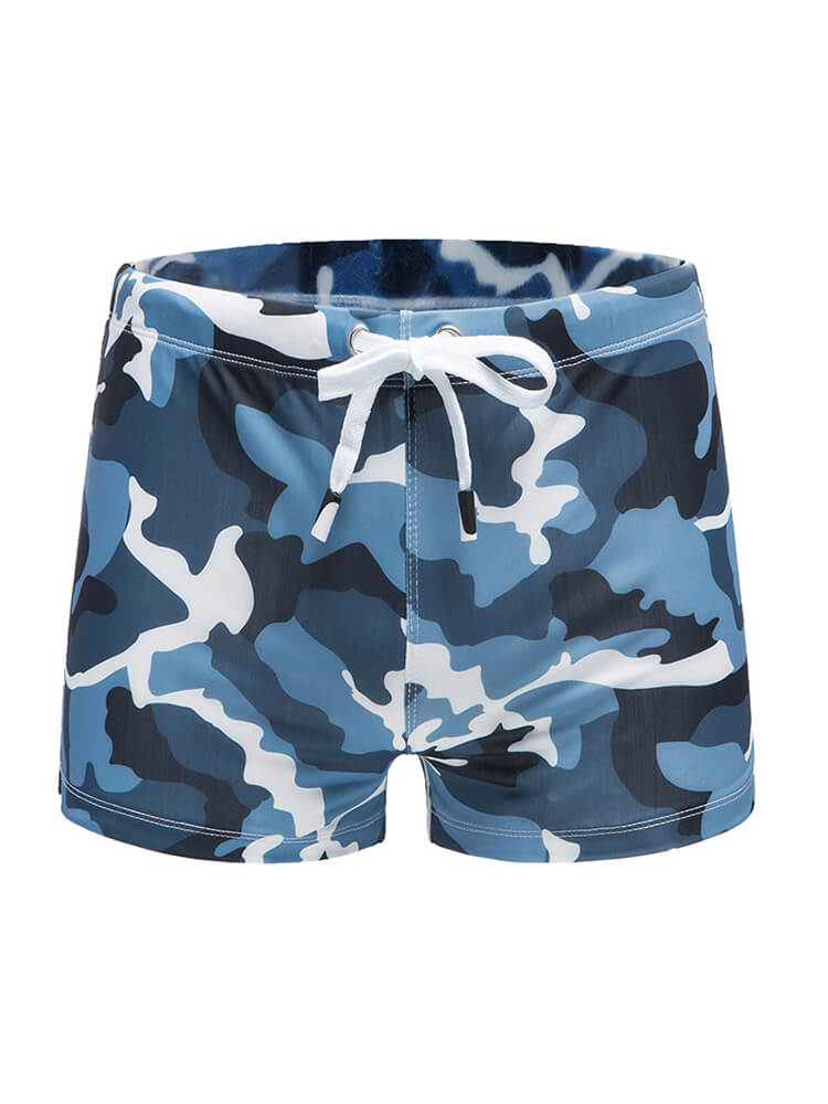Men's Loose Camouflage Print Drawstring Swim Trunks
