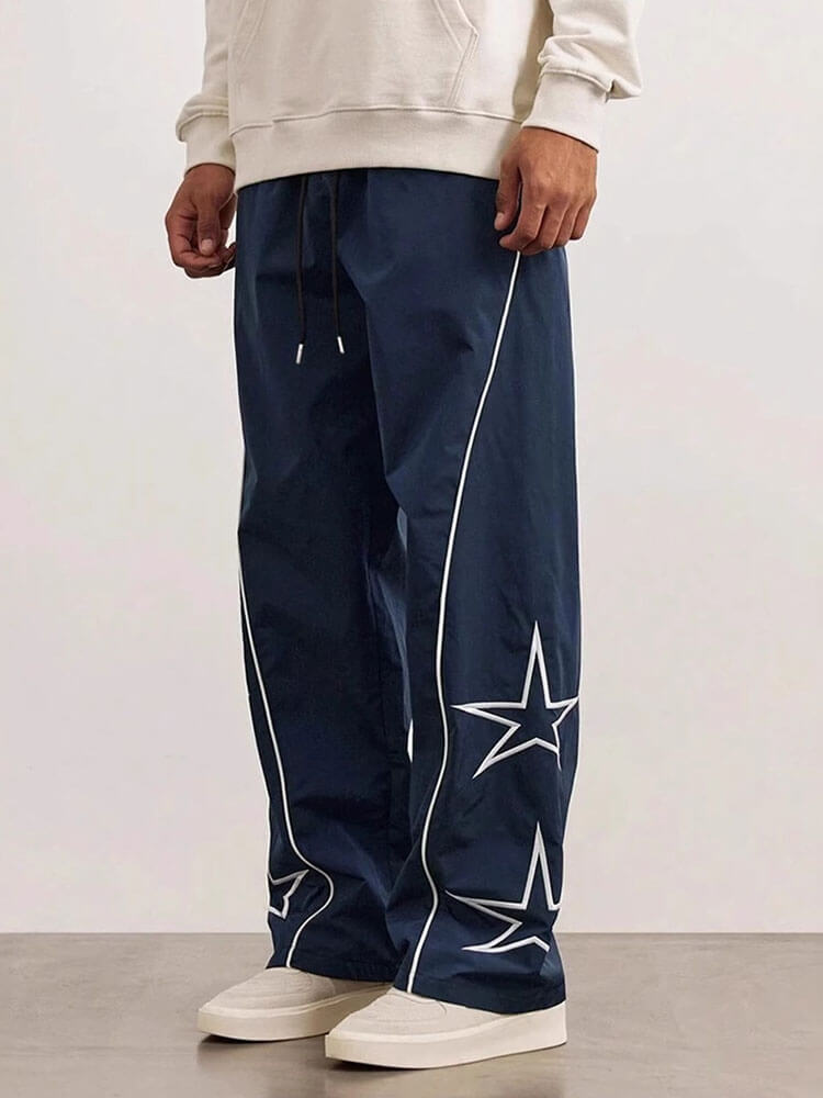  Men's Casual Embroidered Straight Drawstring Pants