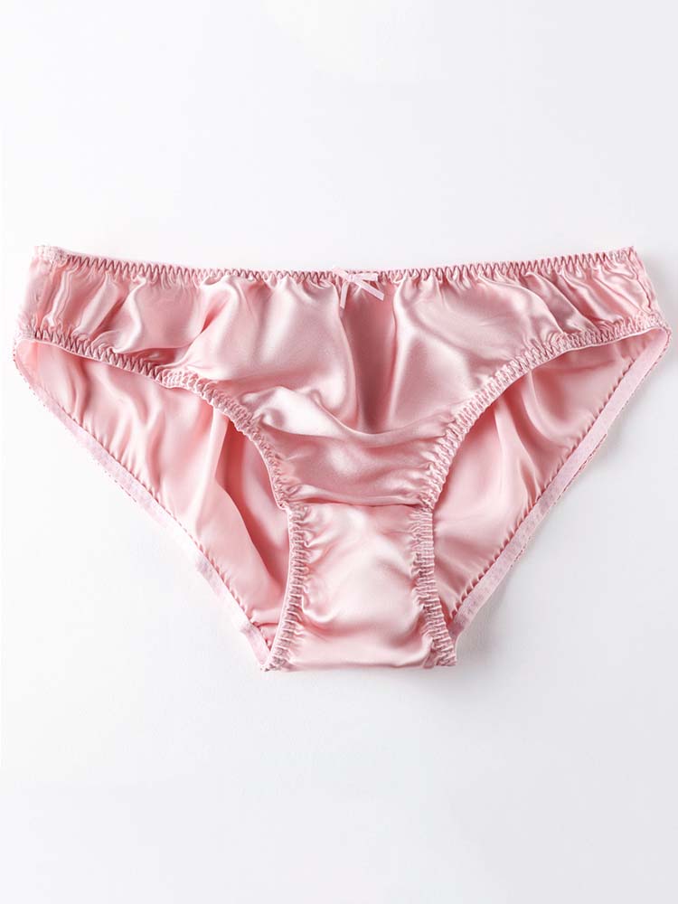 Simple Small Bow Mulberry Silk Solid Color Briefs