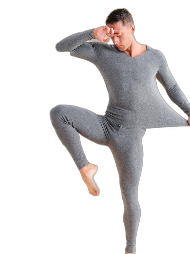 Men's V-neck Fleece Thermal Underwear Set