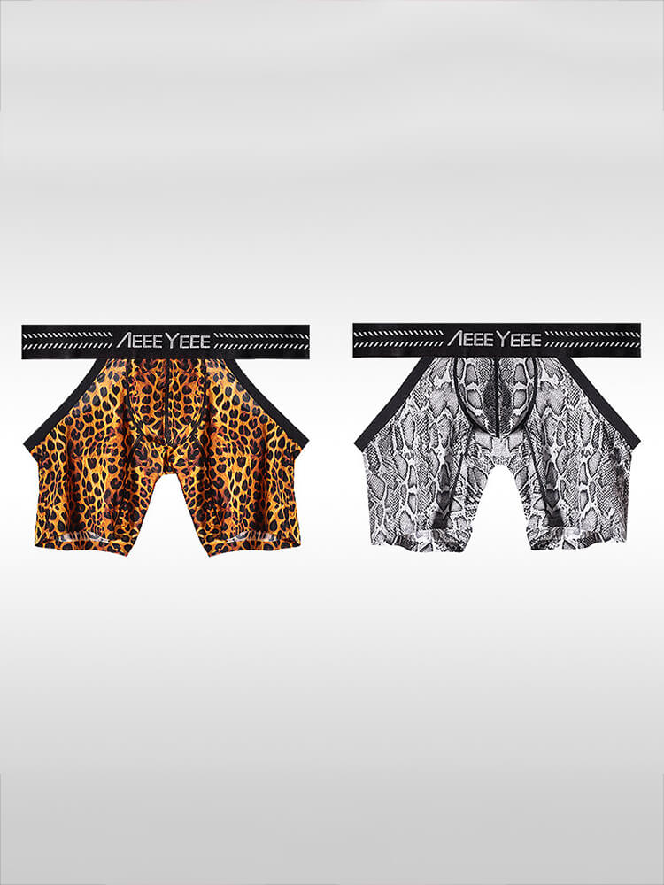 Men's Sexy Seamless Leopard Print Cutout Boxer Briefs