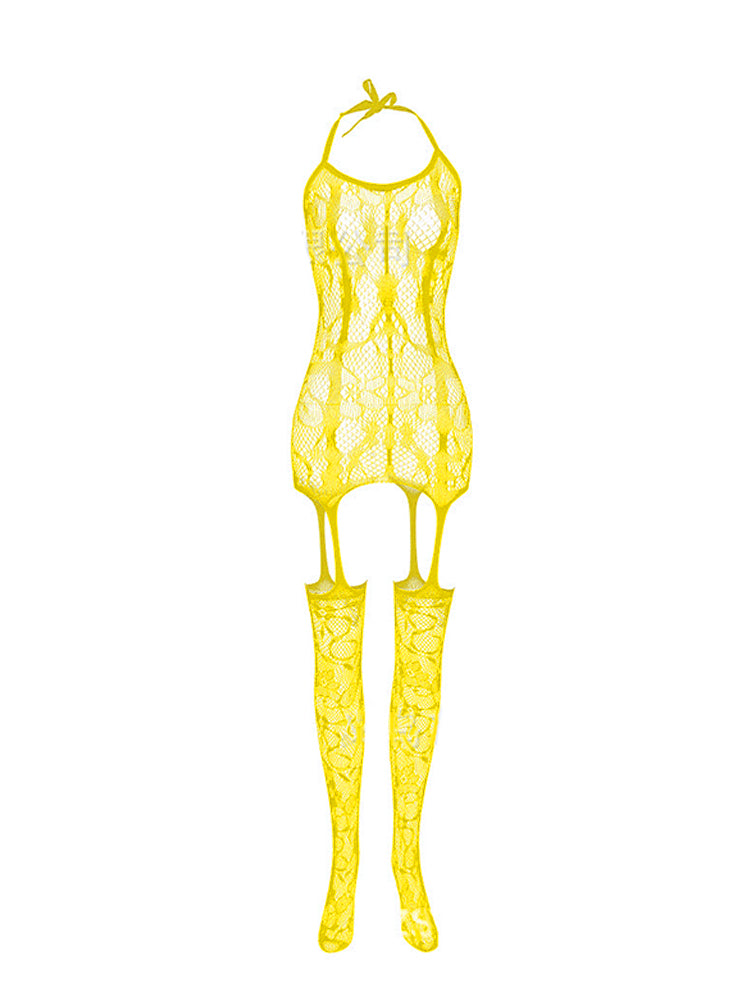 Erotic Open Crotch Jacquard Bodysuit 