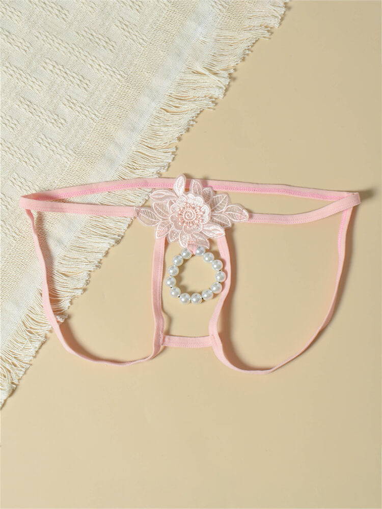 Men's Lace Floral Pearl Thin Strap Jockstrap