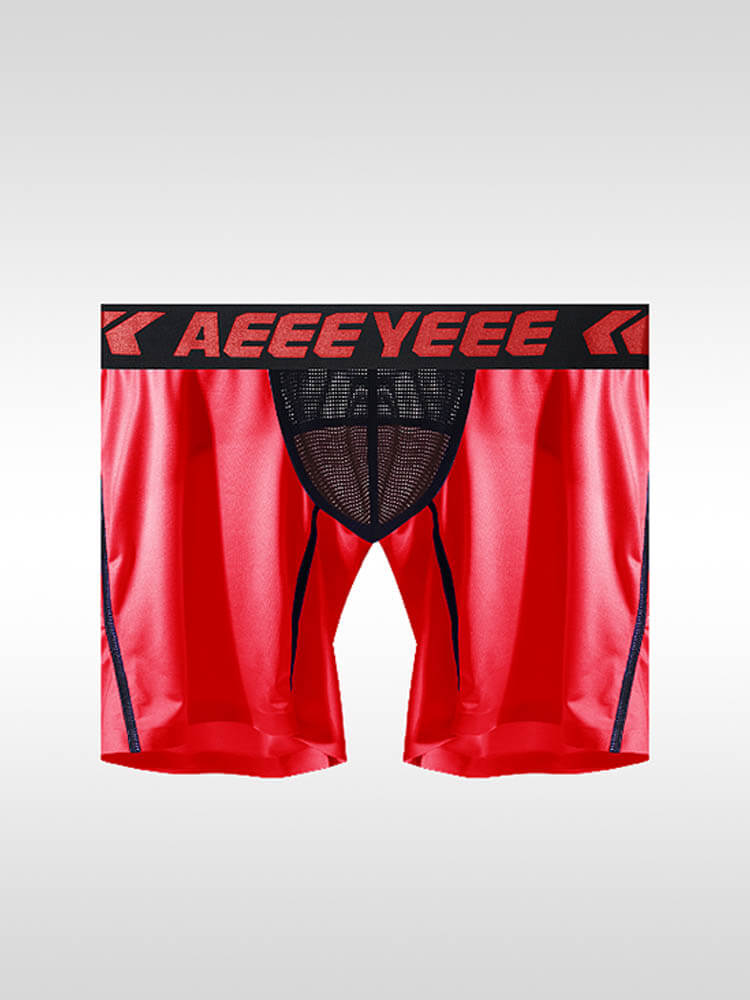 Men's Sexy Mesh Colorblock Long Boxer Briefs