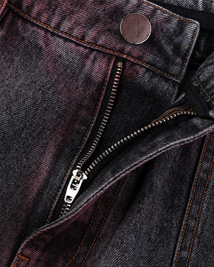 Red Fade 3D Panel Wide-Leg Denim Pants
