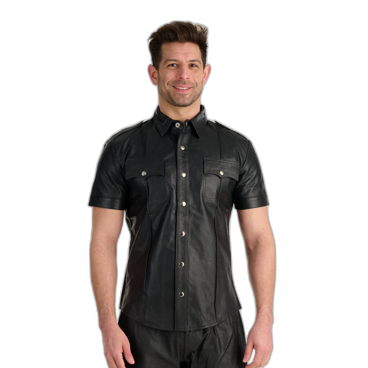 Prowler RED Leather Punch Hole Police Shirt Black