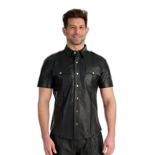 Prowler RED Leather Punch Hole Police Shirt Black