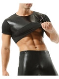 Men's Shiny Mesh Short Top And Boxer Briefs Set