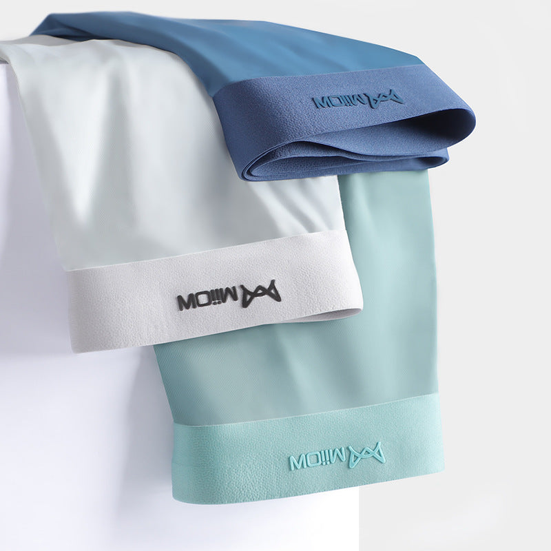 3 Pack Men's Ultra-thin Ice Silk Seamless Solid Trunks