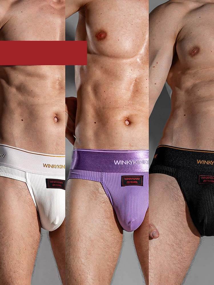 Men's Sexy Satin-Finish Wide Waistband Ribbed Briefs