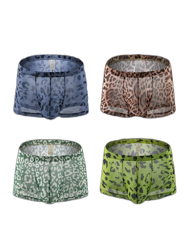 4 Pack Leopard Print See-through Mesh Trunks