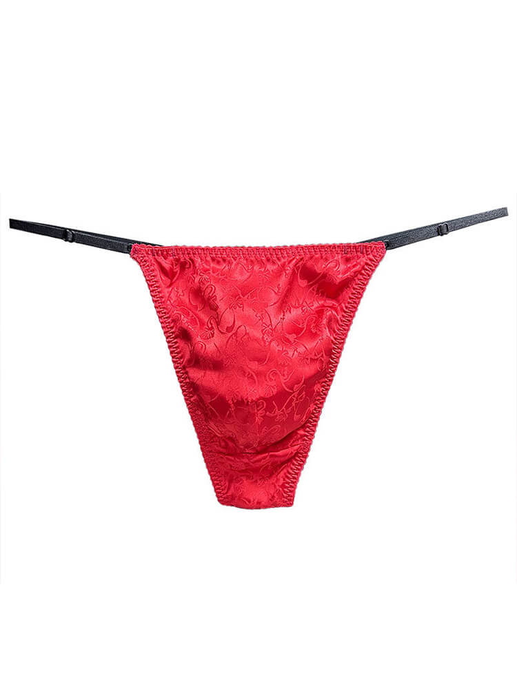 Men's Red Sexy Low-Rise Thin Strap Pouch Silk Thong