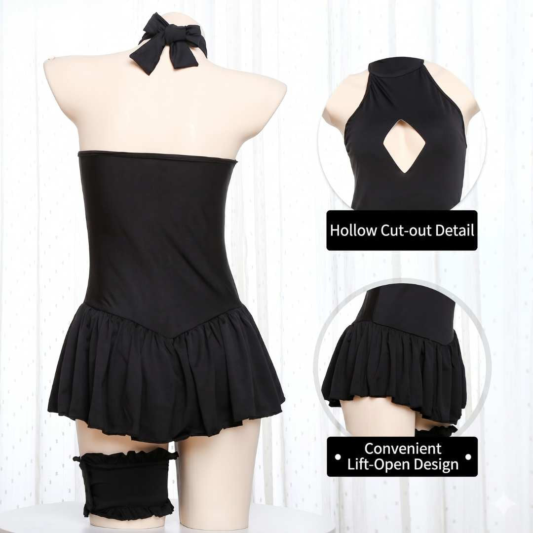 Black Cutout Halter Sailor Dress Set